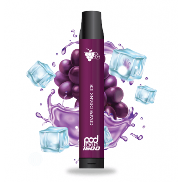 Pod Twist 1600 – Disposable Vape Device – Grape Drank Ice – Single / 55mg